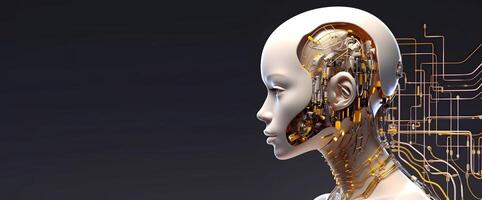 Futuristic female robot with artificial intelligence. photo