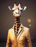 Giraffe wearing leather jacket. photo