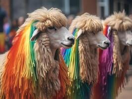 Fashion sheep in pride parade. Concept of LGBTQ pride. photo