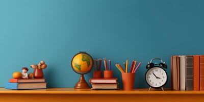 Books and pencils on the table. Concept of back to school. photo