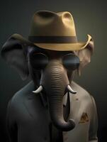 Gangster elephant with fashionable suit coat. photo