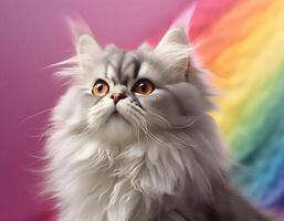 Persian kitten in pride parade. Concept of LGBTQ pride. photo