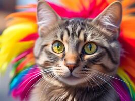 mascota gato en orgullo desfile. concepto de lgbtq orgullo. ai generado foto