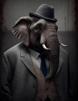 Gangster elephant with fashionable suit coat. photo