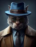 Gangster wildcat with fashionable suit coat. photo