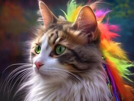 Pet cat in pride parade. Concept of LGBTQ pride. photo