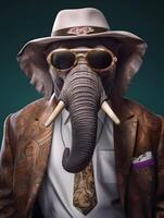 Gangster elephant with fashionable suit coat. photo