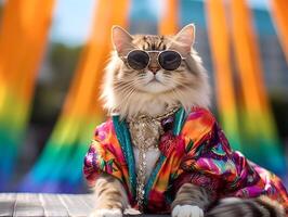 Persian kitten in pride parade. Concept of LGBTQ pride. photo