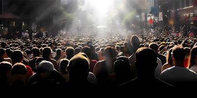 Crowd in the city. Concept of world population day. photo