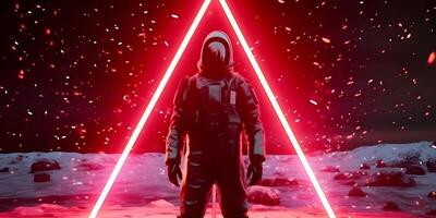 Spaceman the planet. Astronaut with neon lights. . photo