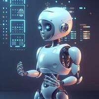 Robot with data information. Concept of chatbot or ai assistant. photo