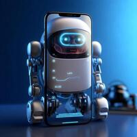 Robot in the smartphone. Concept of chatbot with AI. photo