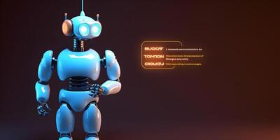 Robot with chat box. Concept of chatbot or ai assistant. photo