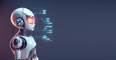 Robot with data information. Concept of chatbot or ai assistant. photo
