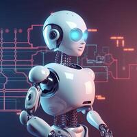 Robot with data information. Concept of chatbot or ai assistant. photo