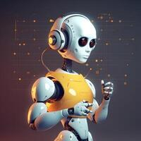 Robot with data information. Concept of chatbot or ai assistant. photo