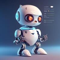 Robot beside data screen. Concept of chatbot with AI. photo