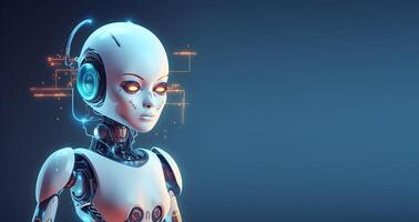 Robot with data information. Concept of chatbot or ai assistant. photo