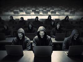 Hackers with hoodies. Hacker group, organization or association. photo