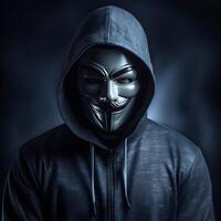 Anonymous hacker. Concept of cybercrime, cyberattack, dark web. AI generated photo