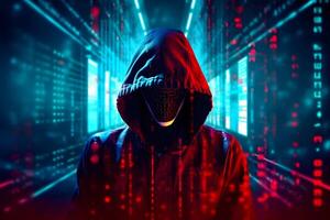 Anonymous hacker. Concept of cybercrime, cyberattack, dark web. AI generated photo