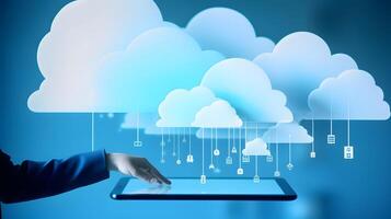 Cloud data storage, data transfer concept. photo