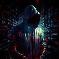 Anonymous hacker. Concept of cybercrime, cyberattack, dark web. AI generated photo