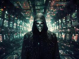 Anonymous hacker. Concept of cybercrime, cyberattack, dark web. photo