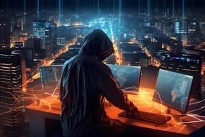 Anonymous hacker. Concept of dark web, cybercrime, cyberattack, etc. image photo