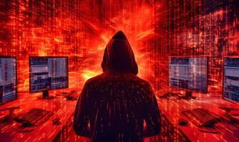 Anonymous hacker. Concept of dark web, cybercrime, cyberattack, etc. AI generated image photo