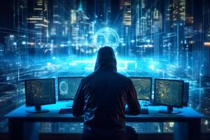Anonymous hacker. Concept of dark web, cybercrime, cyberattack, etc. image photo