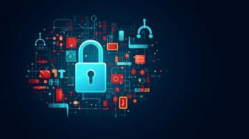 Lock in circuit pattern. Concept of data security and cybersecurity. photo
