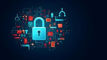 Lock in circuit pattern. Concept of data security and cybersecurity. AI generated photo