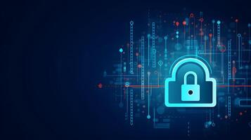 Lock in circuit pattern. Concept of data security and cybersecurity. photo