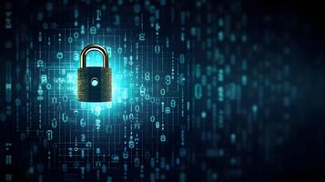 Lock on circuit pattern. Concept of data security and cybersecurity. photo