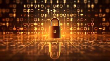 Lock on circuit pattern. Concept of data security and cybersecurity. photo