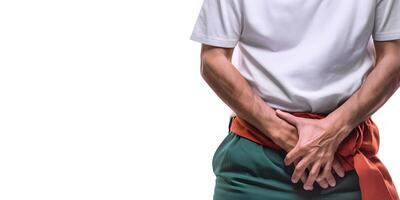 Man suffering lower abdominal pain. photo