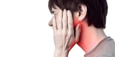 Inflammation at the jaw and cheek. She feels wisdom toothache and lymph node pain. photo