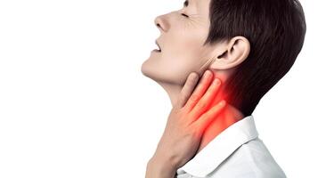 Painful neck. Concept of sore throat, pharyngitis, laryngitis,etc. AI generated photo