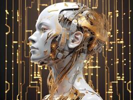 Beautiful robot with artificial intelligence. Concept of AI robot. . photo