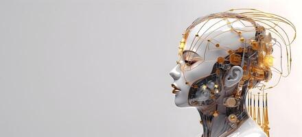 Beautiful robot with artificial intelligence. Concept of AI robot. . photo