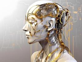 Beautiful robot with artificial intelligence. Concept of AI robot. . photo