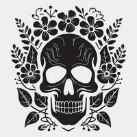 Human skull with roses black and white , vector illustration