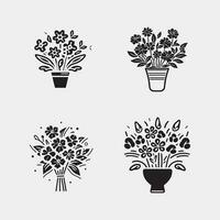 set of Flowers in pots growth stages isolated on white vector