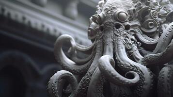 close up of metal sculpture of an octopus , photo