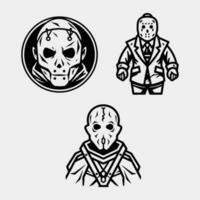 set of scary jason for Halloween vector isolated on white background