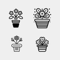 set of flowers in pots vector isolated on white background