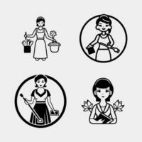 the girl and the master. the set of the icons in monochrome, monochrome style vector