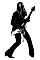 Silhouette of rock guitarist. Vector clipart isolated on white.