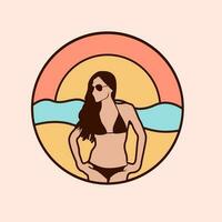 Summer Beach Vacation Logo Badge Illustration, Minimal Travel Logo Vector